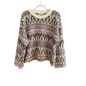 Anthropologie Multicolor Patterned Crew Neck Sweater